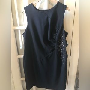 Women’s black sleeveless side ruched bodycon dress with beads size 18